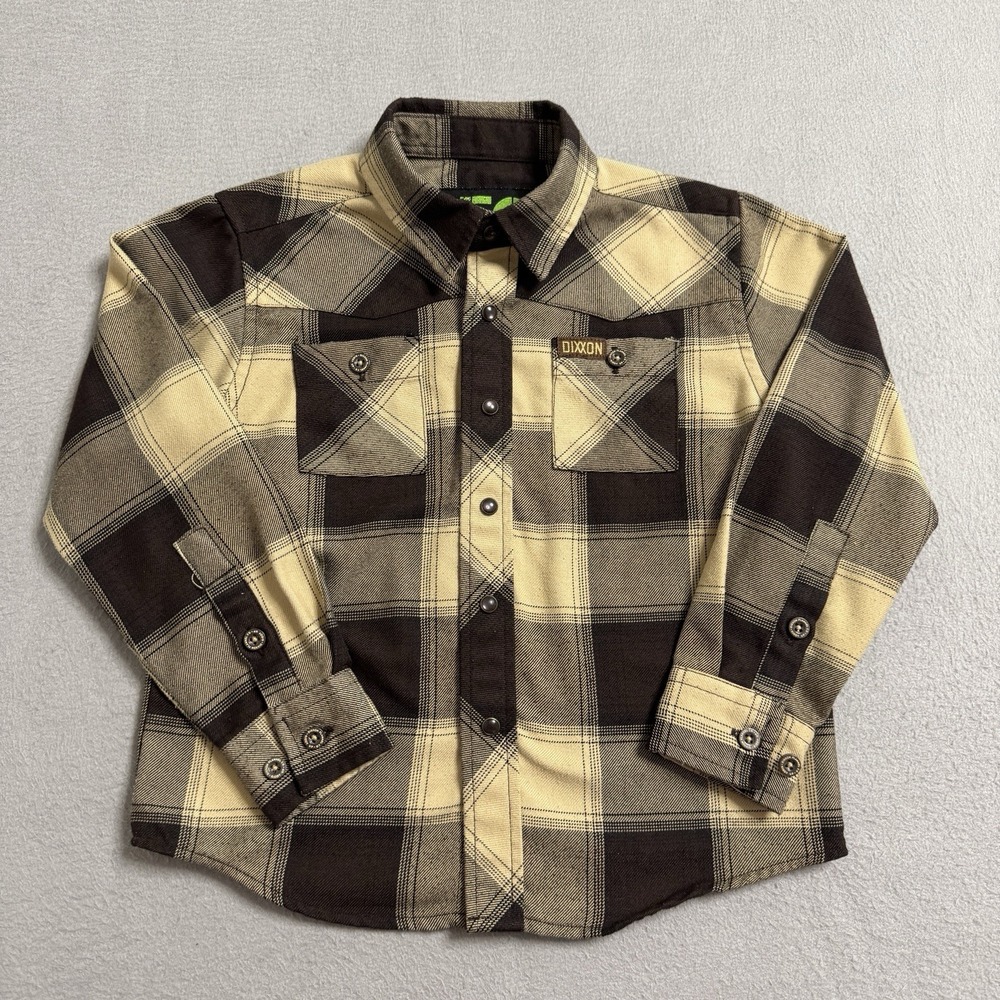 Dixxon Flannel DFC Youth Division Shirt Boys XS Brown Tan Plaid Snap Kids